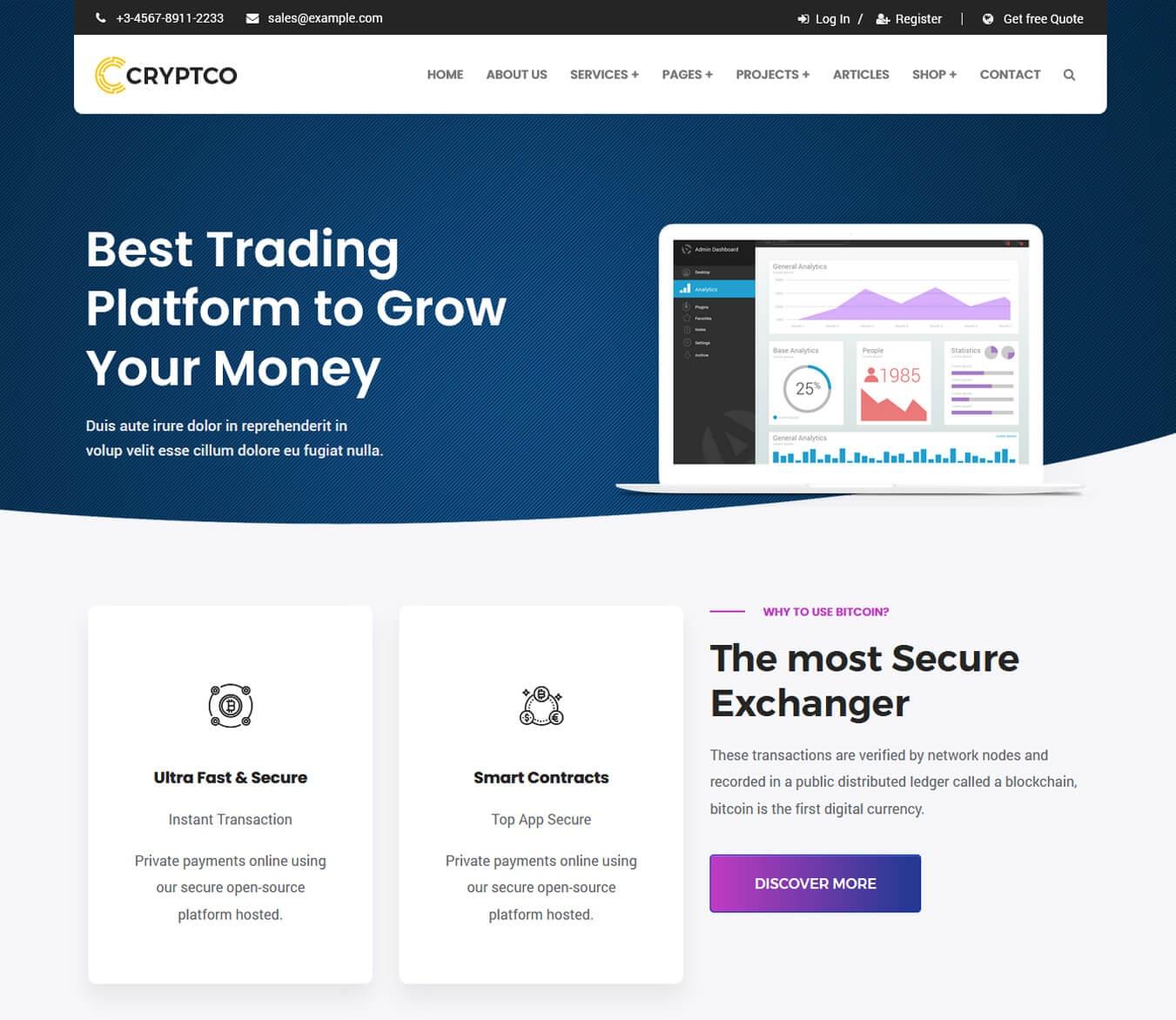 Cryptco - Cryptocurrency & Saas Landing Page WordPress Theme